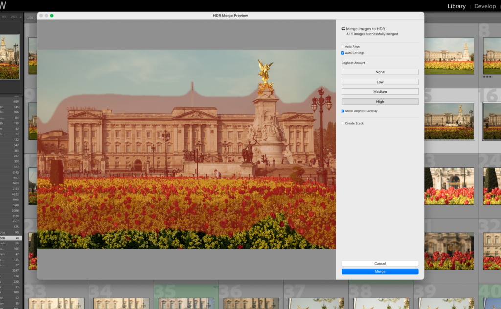 An HDR merge in Lightroom 