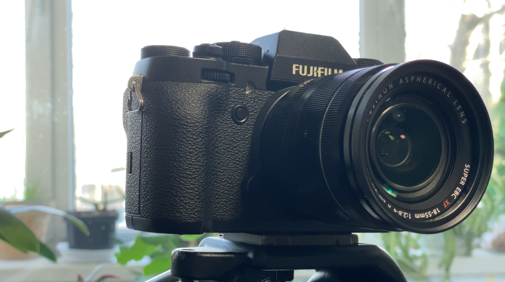 Fuji X-T2 camera on tripod. 