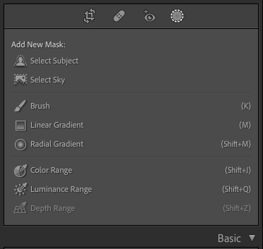 The masking tool bar on Lightroom Classic