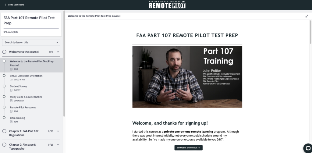 Screenshot of online drone course