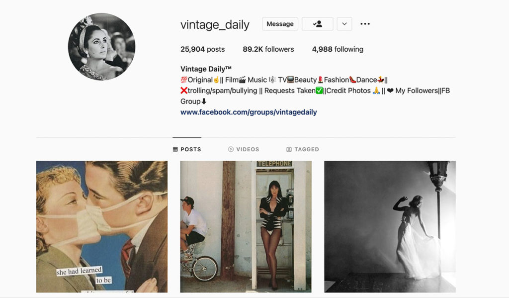 vintage daily instagram profile
