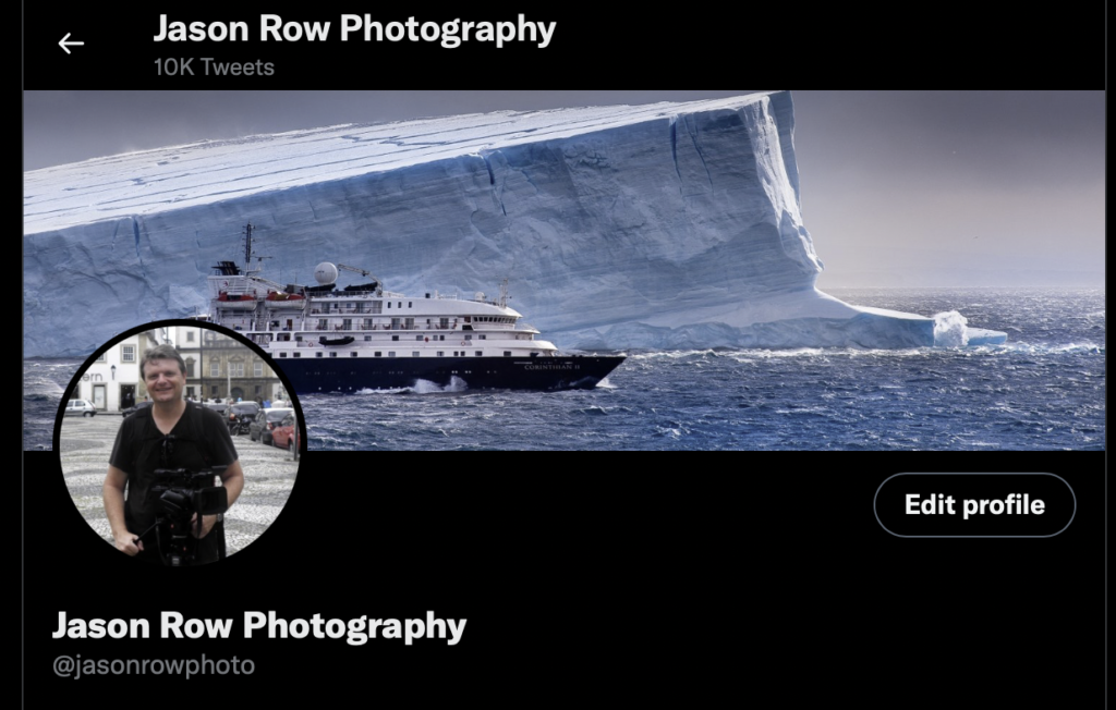 Screenshot of a photographer's Twitter profile