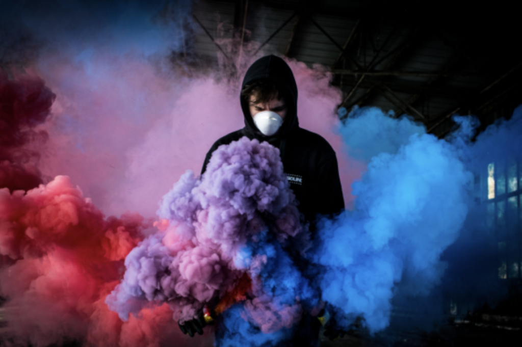 smoke bomb blue and red