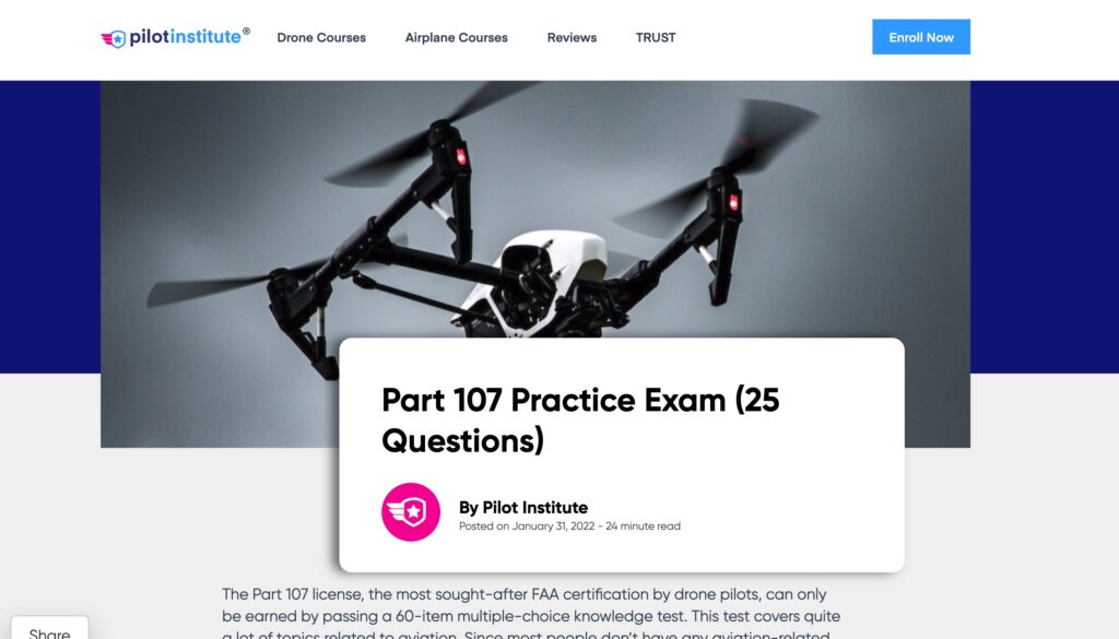 Screenshot of the The Pilot Institute Part 107 Remote Exam