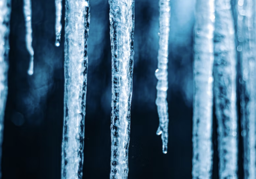 closeup of long icicles