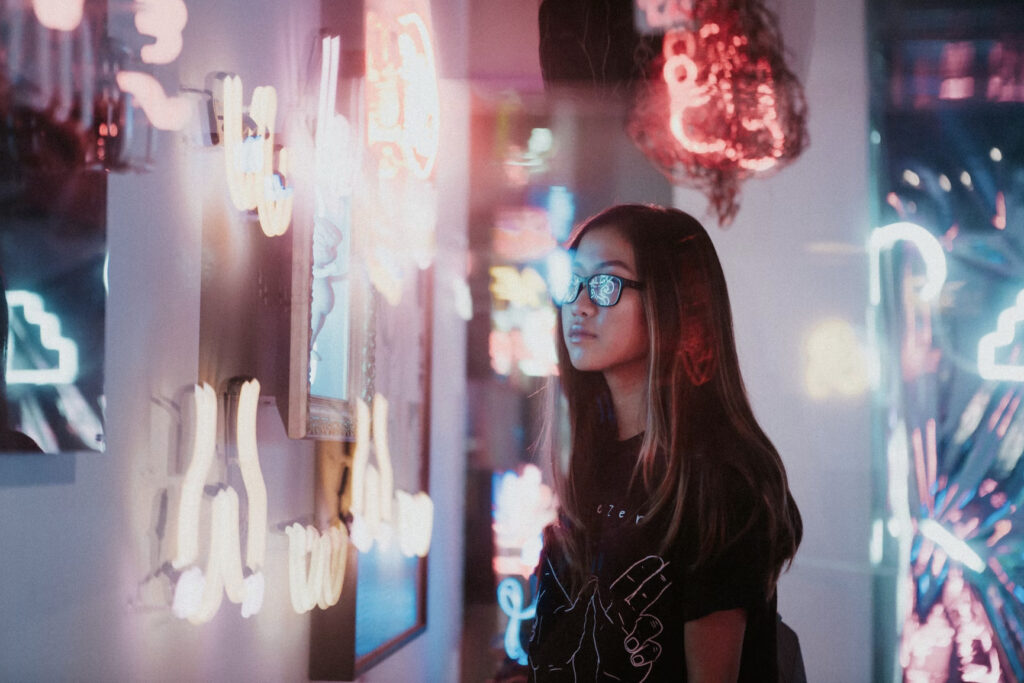 a woman with long hair