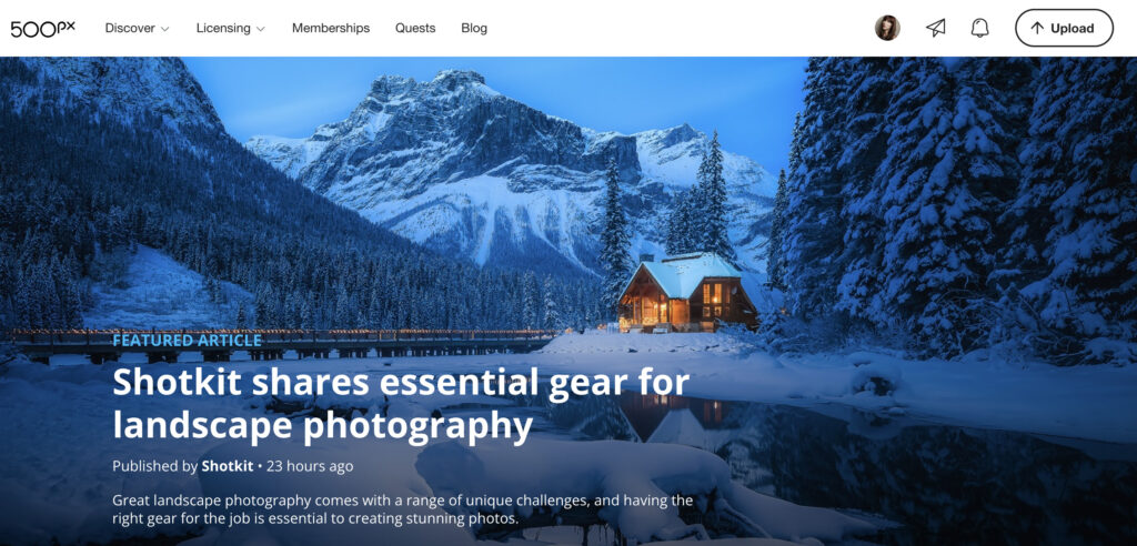 500px homepage