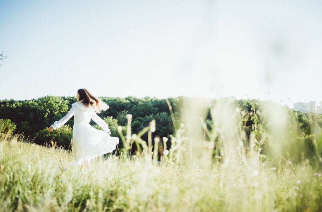 twirling white dress