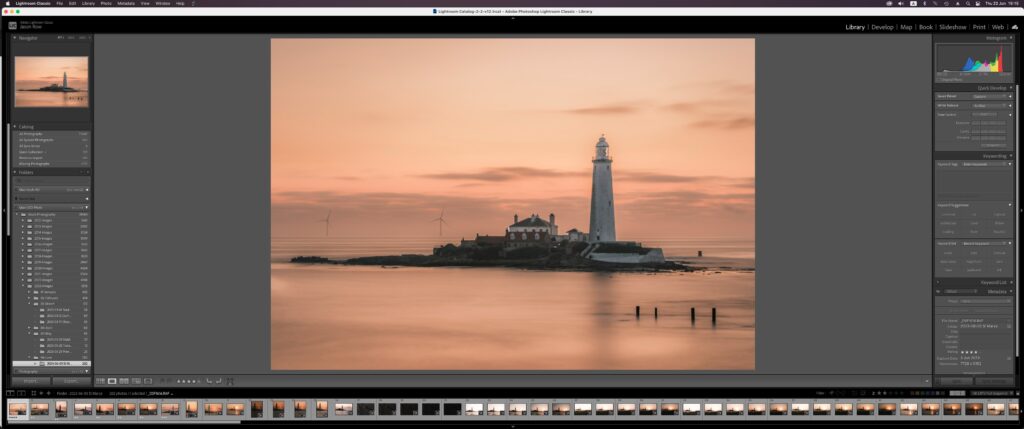 Screenshot of a lighthouse being edited in Lightroom