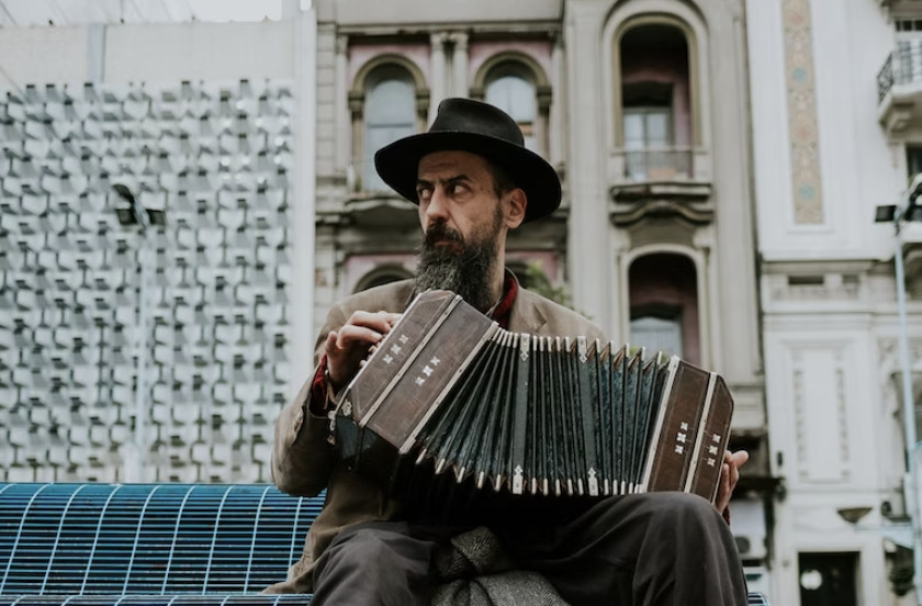 man with an accordion candid