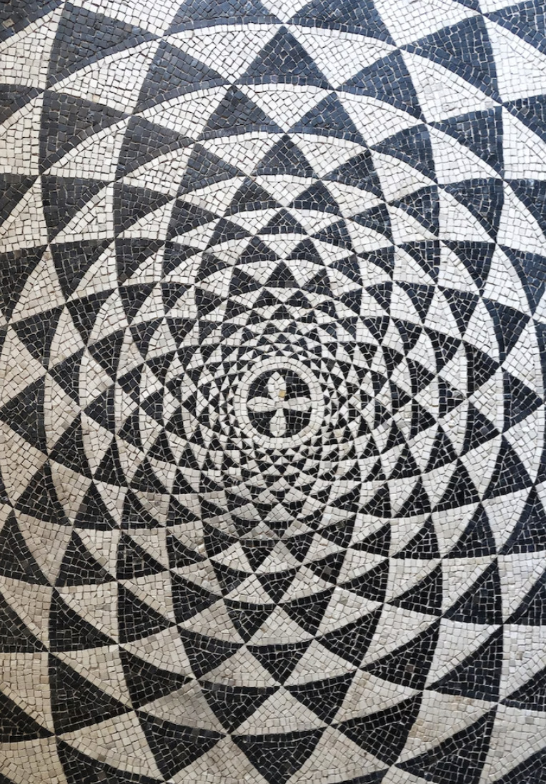 black and white spiral floor