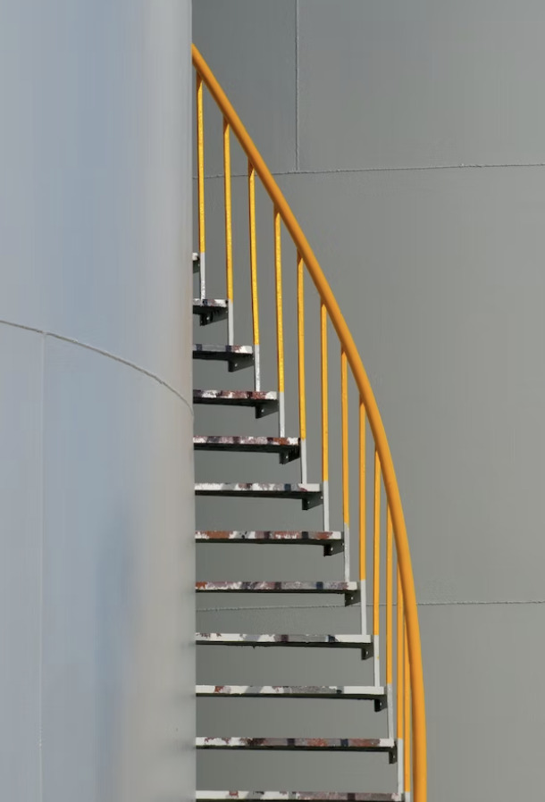 staircase yellow banisters