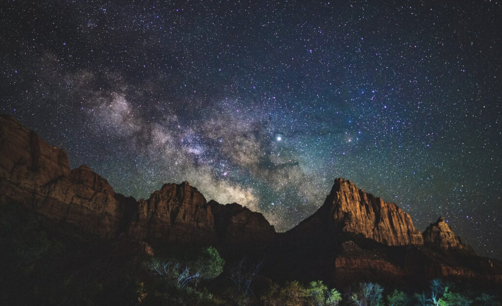 dark skies above mountains