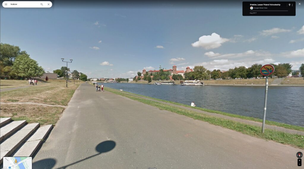 A Google Street-view screenshot of Krakow Castle 