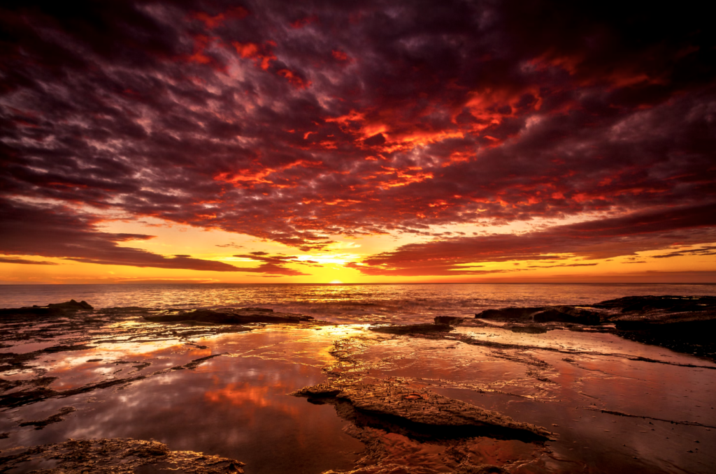 dramatic red clouds sunset