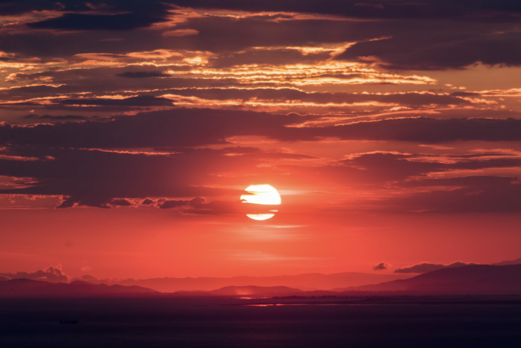 red and pink late sunset