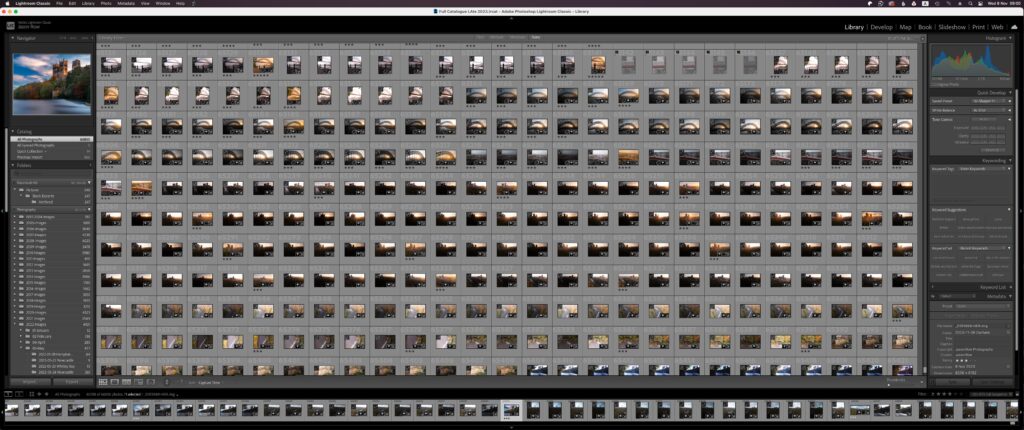 Lightroom catalogue showing hundreds of images
