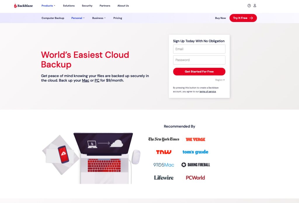 Screen shot of the Backblaze cloud back up service