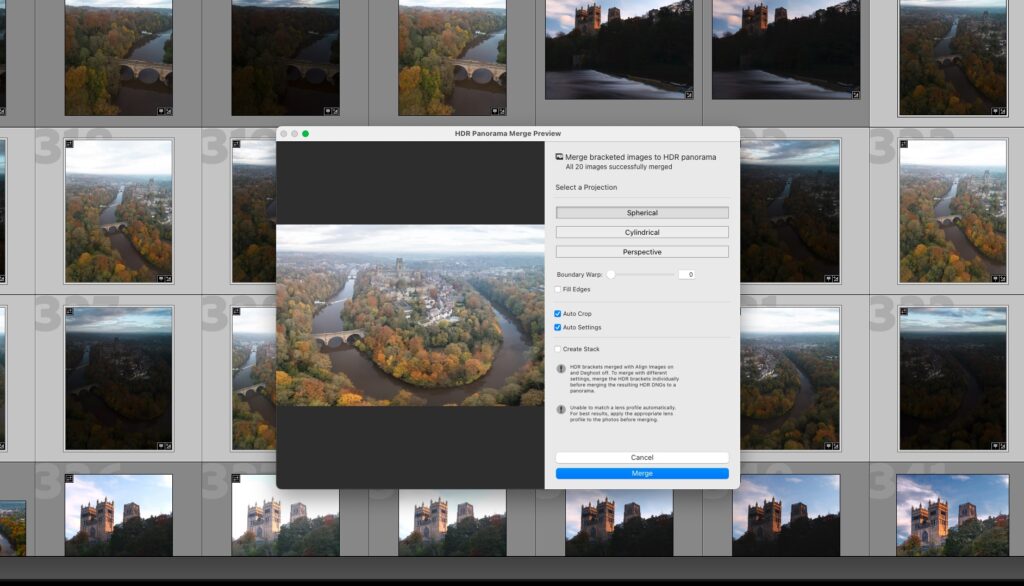 The panoramic feature of Adobe Lightroom