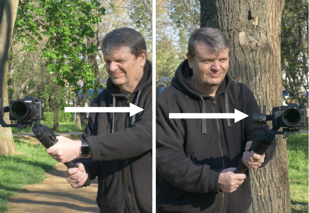 Photographer demonstrating gimbal move