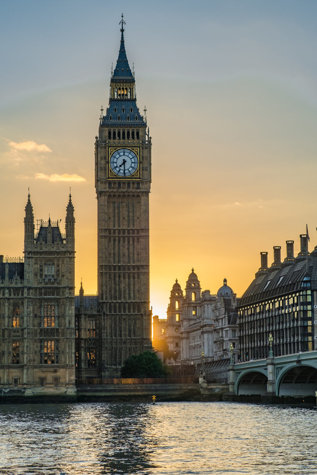 Parliament and Big Ben at Sunset and dusk in central 