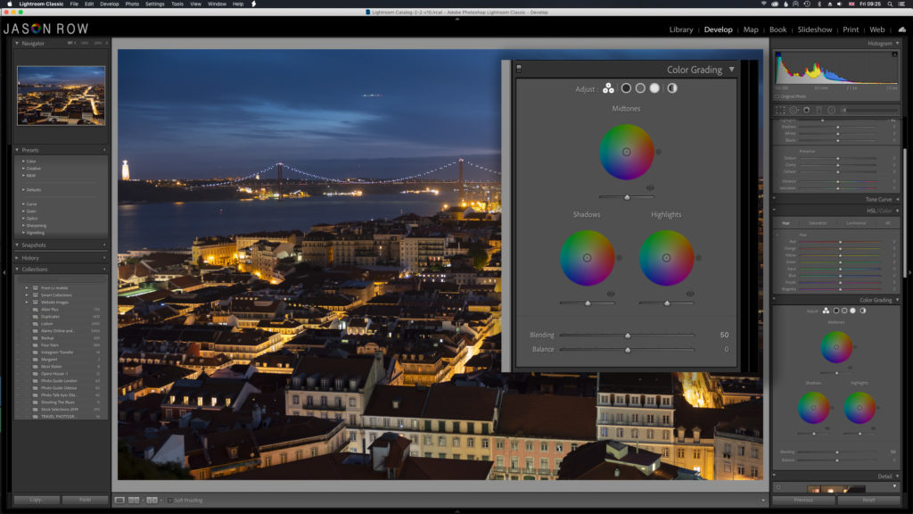 Screenshot of color grading wheels in Lightroom