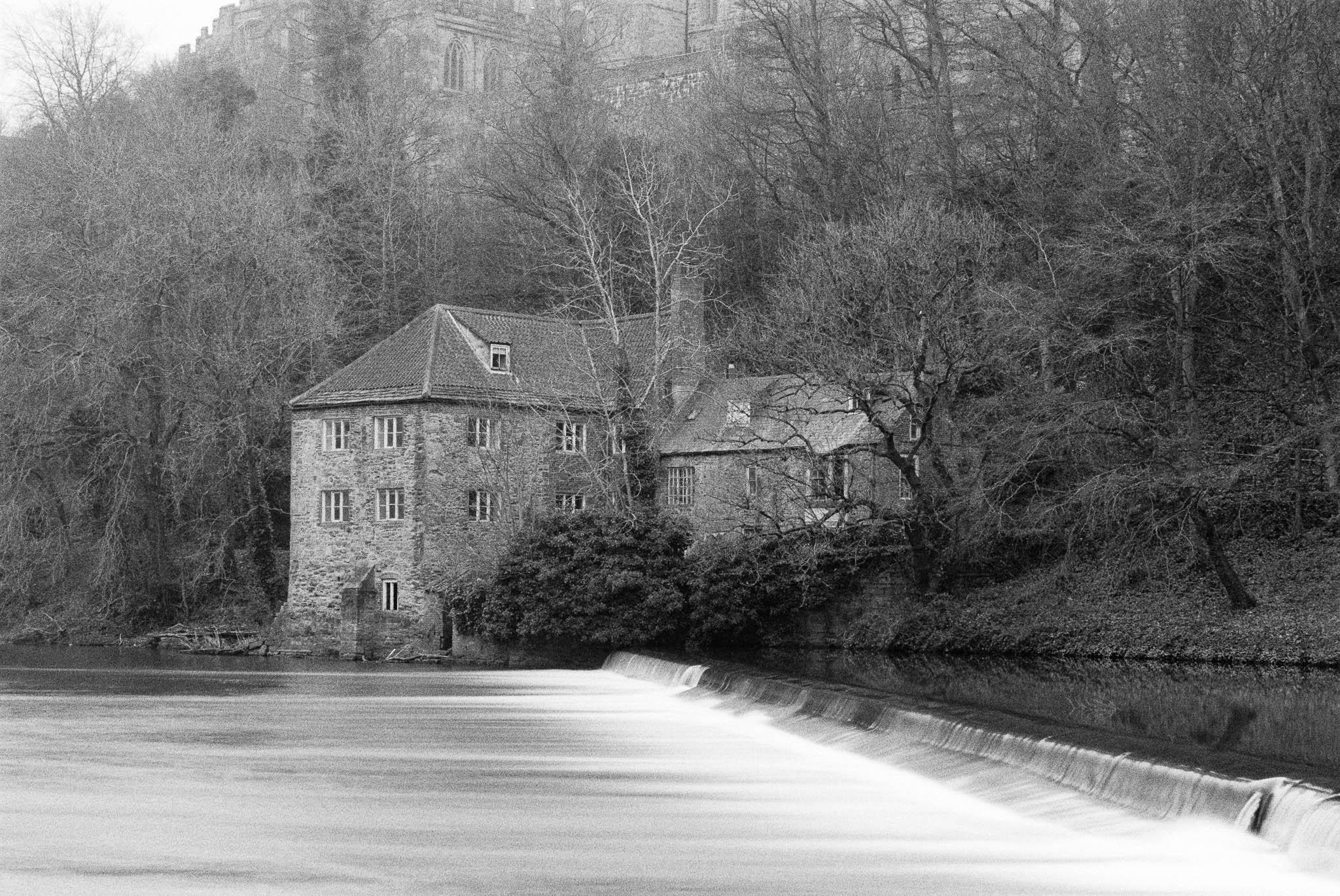 A black and white film image of Durham shot on 400 ASA film