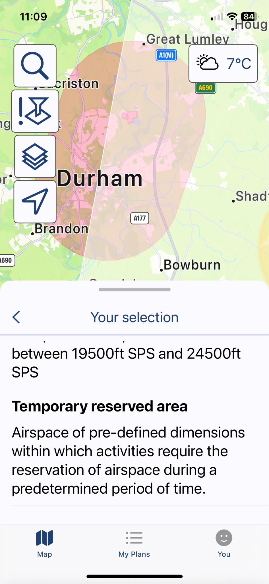 A drone app detailing restricted zones in the UK