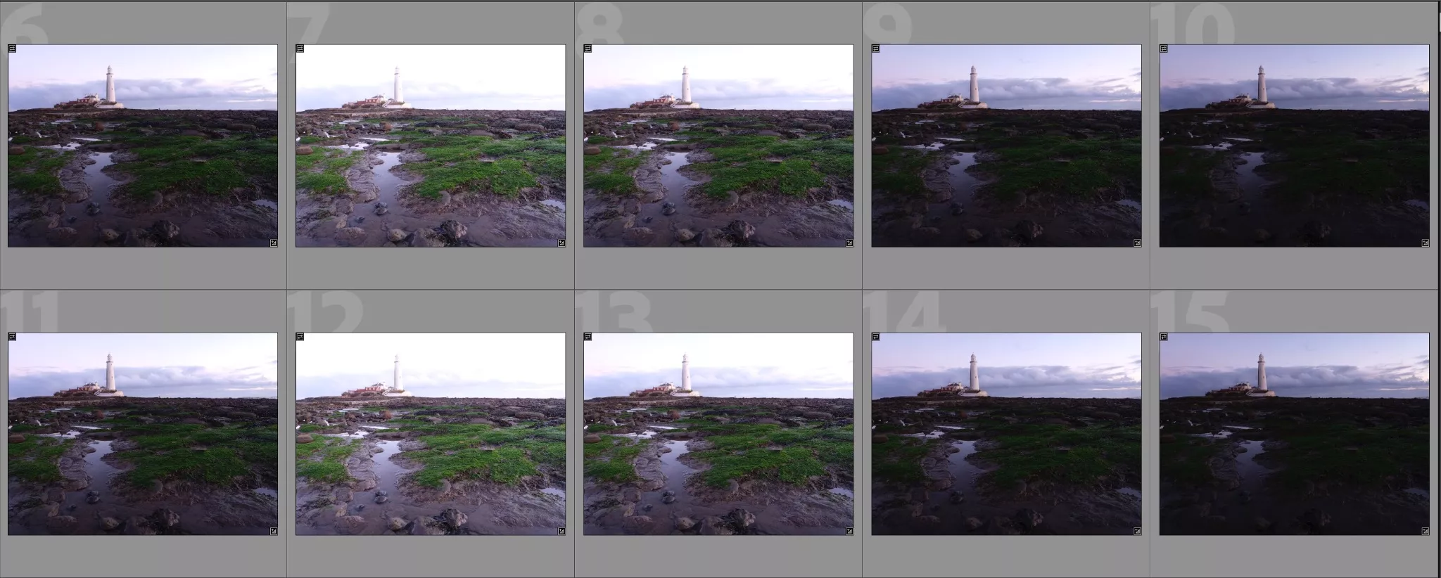 A screenshot of Adobe Lightroom showing an exposure bracket 