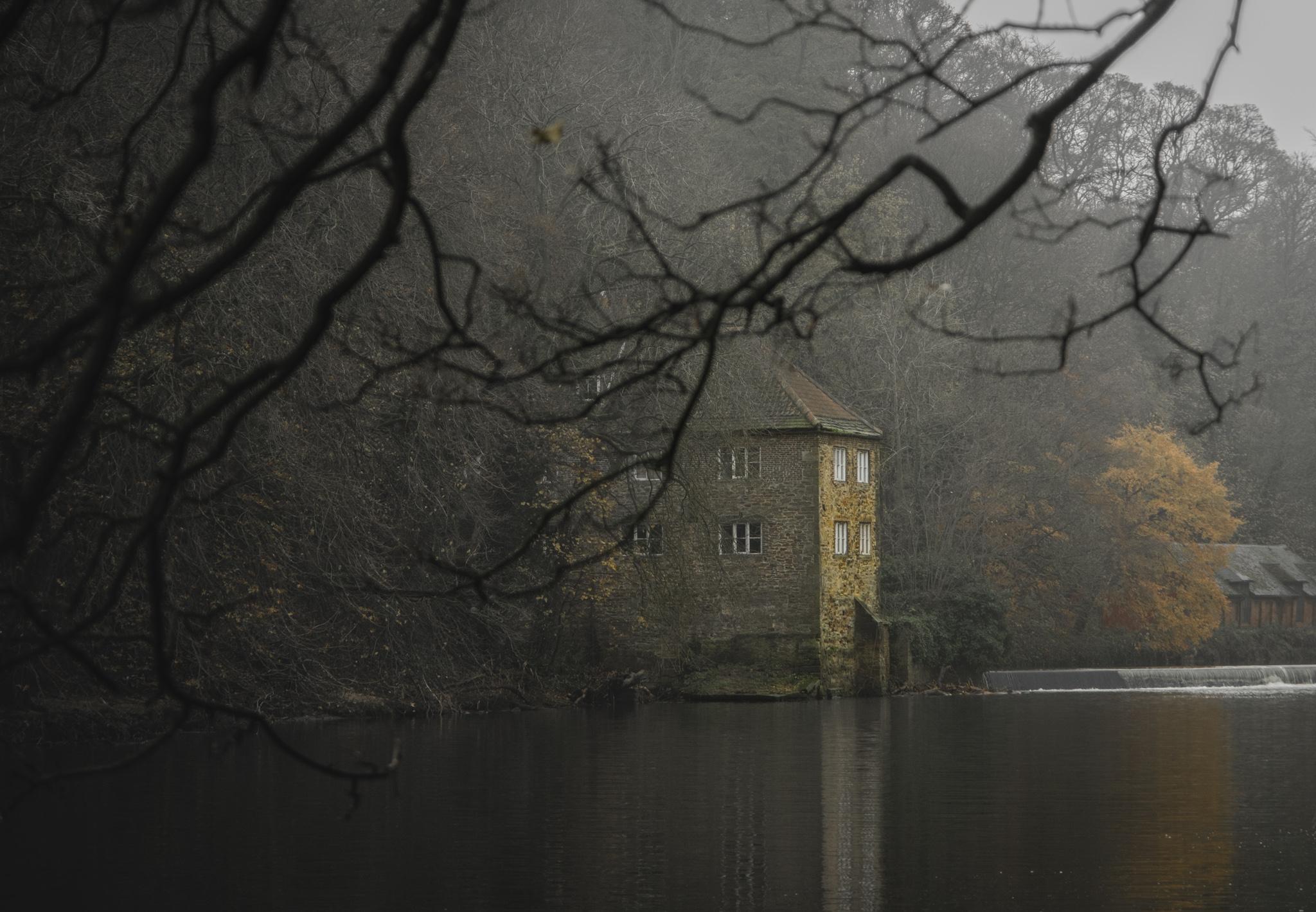 An old mill on the River Wear in Durham shot in winter