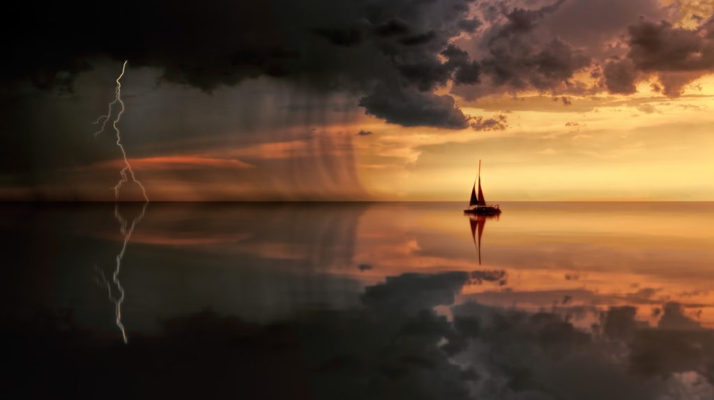 Boat near storm.