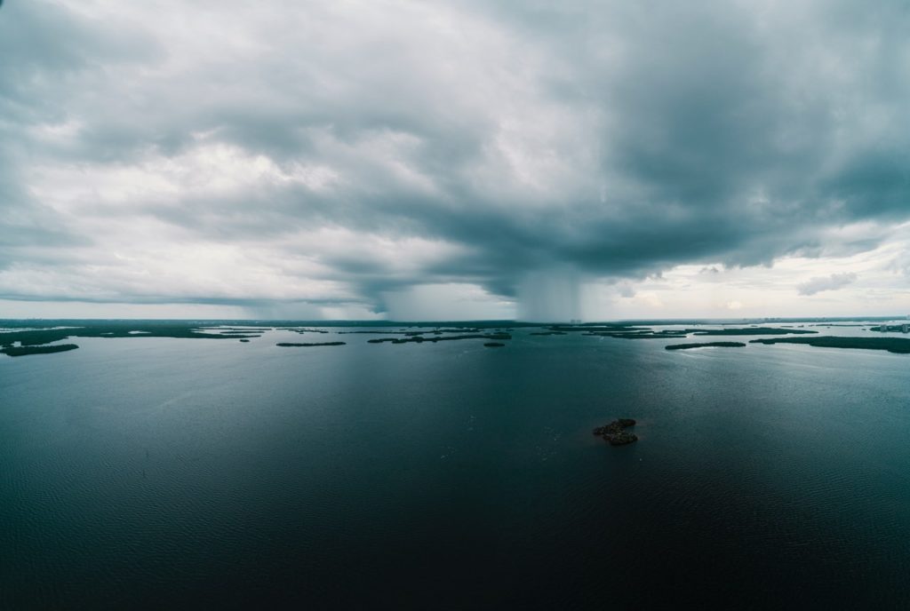 Rain storm in distance.