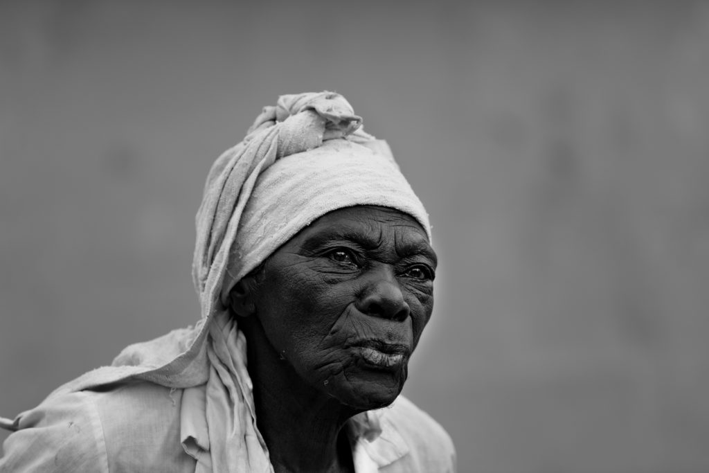 black and white portrait of an old person