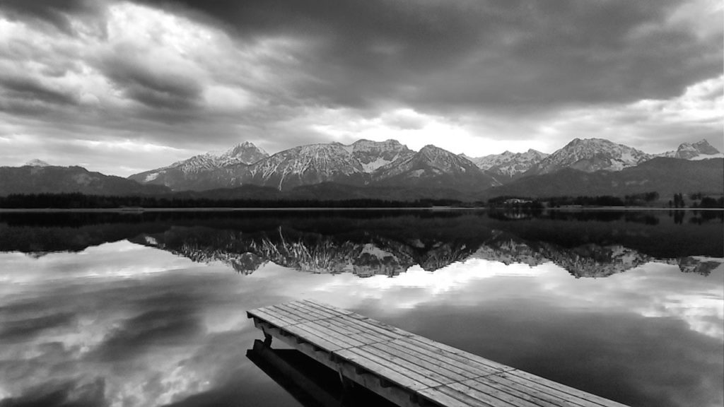 black and white clouds dawn dock