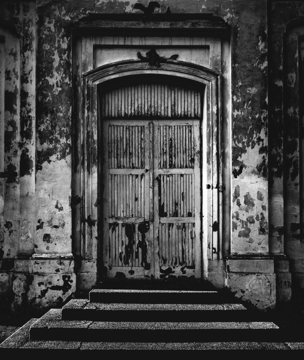 black and white door