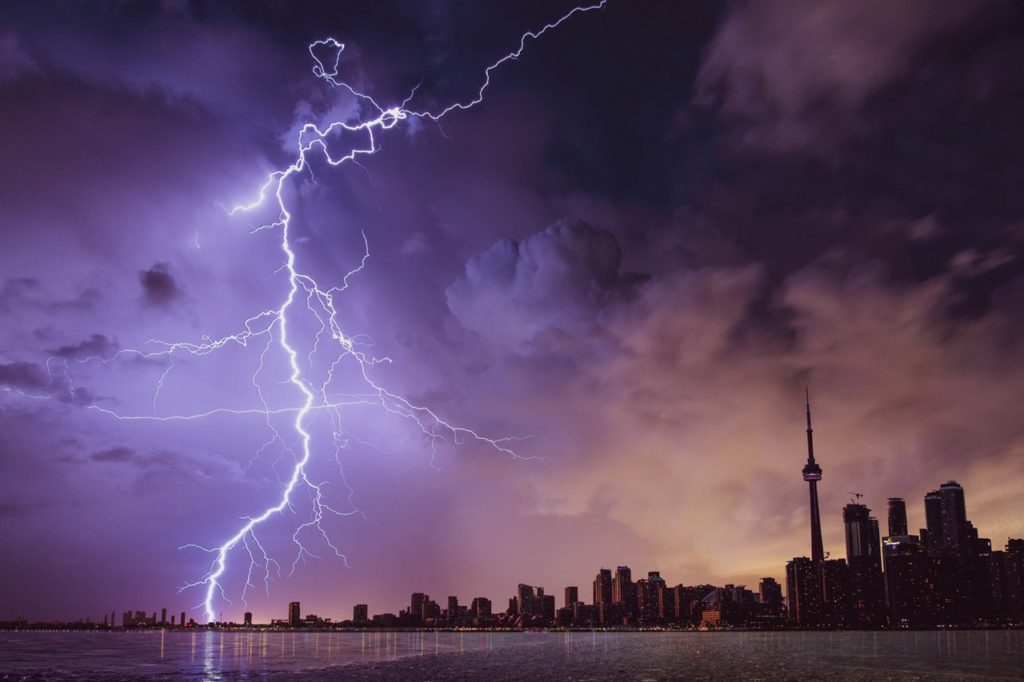 Lightning over city