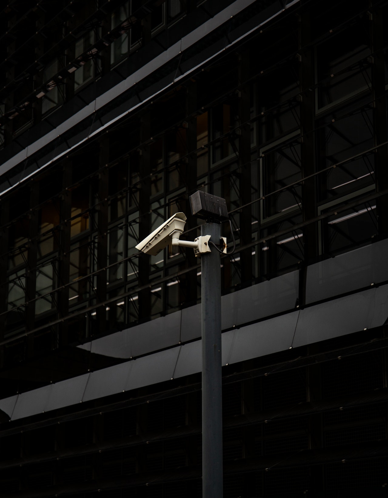 cctv camera on a post outside a building