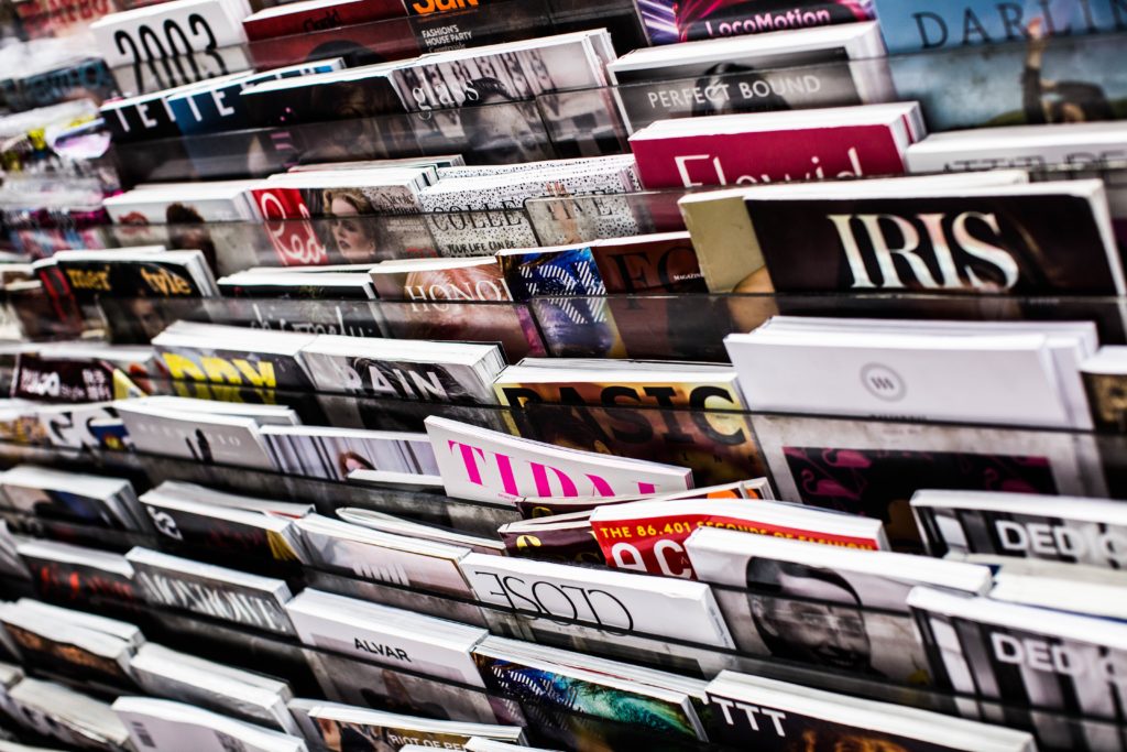 Magazines in a rack