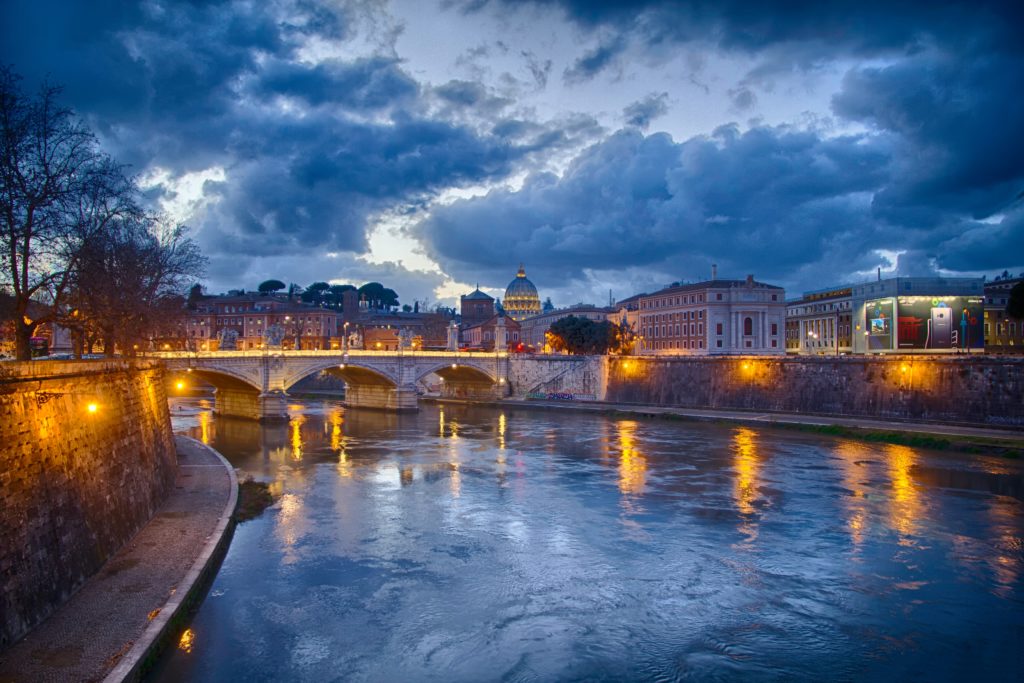 Winter blue hour cityscape.