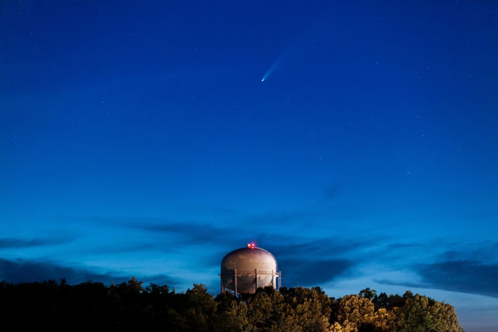 photos of Neowise over a tank