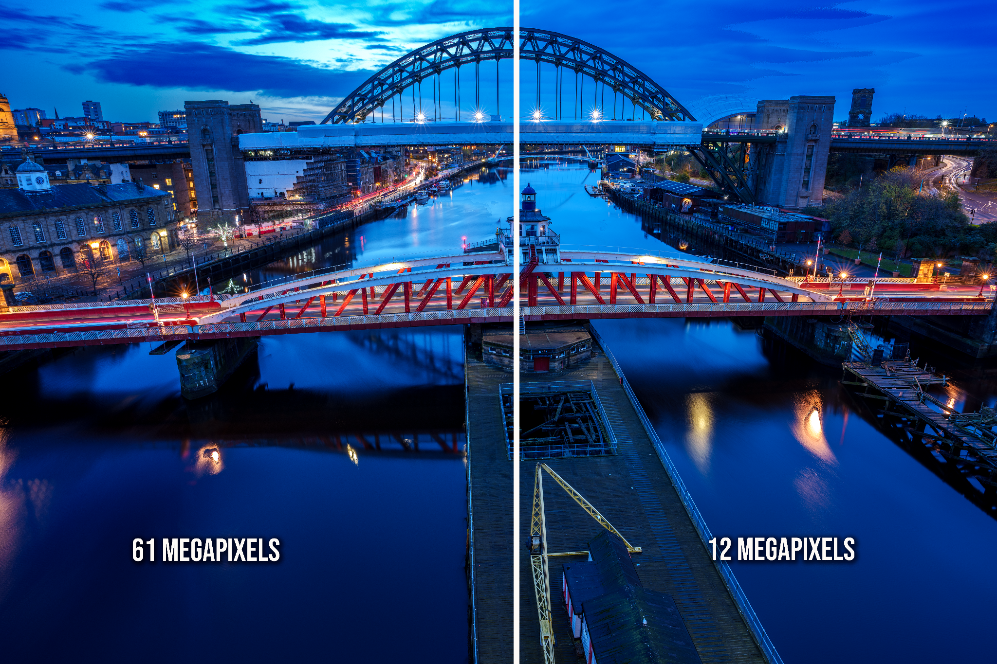 Comparison between a 61mp and 12mp sensor in the blue hour