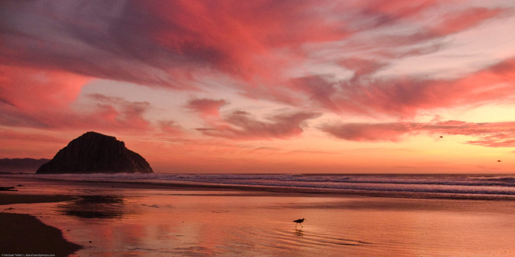 Morro Rock at sunset on Morro Strand State Beach, Morro Bay, CA