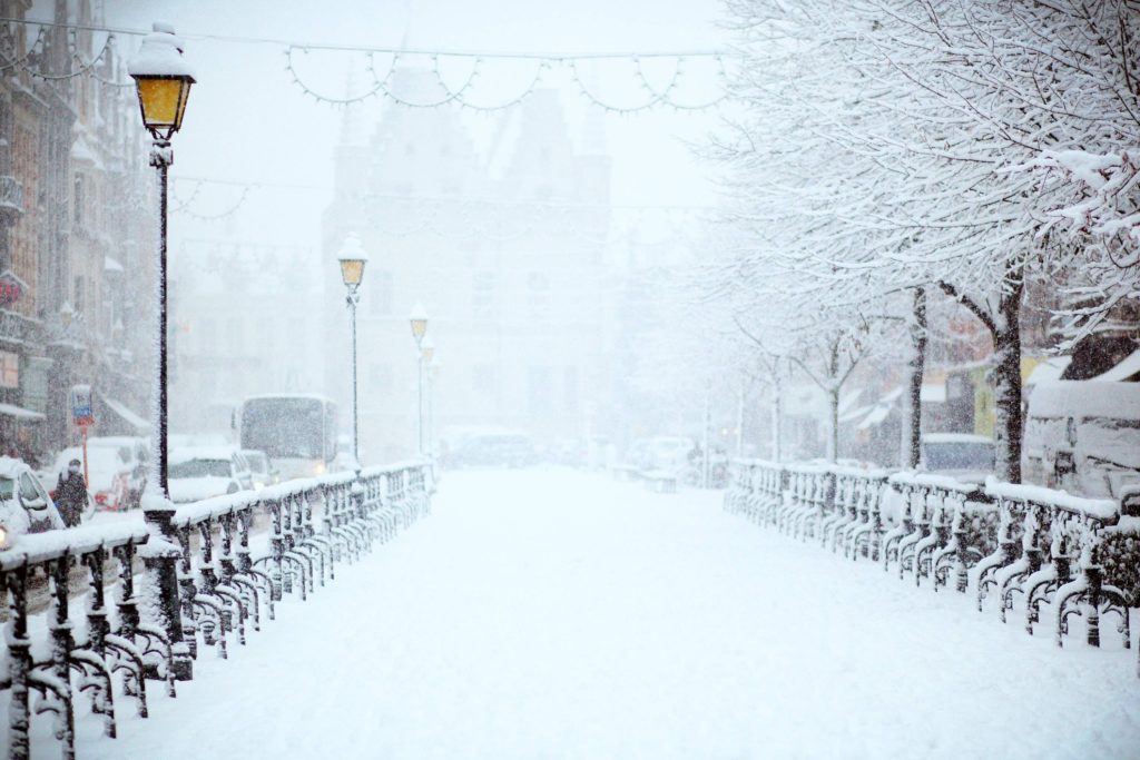 Snowy street scene.