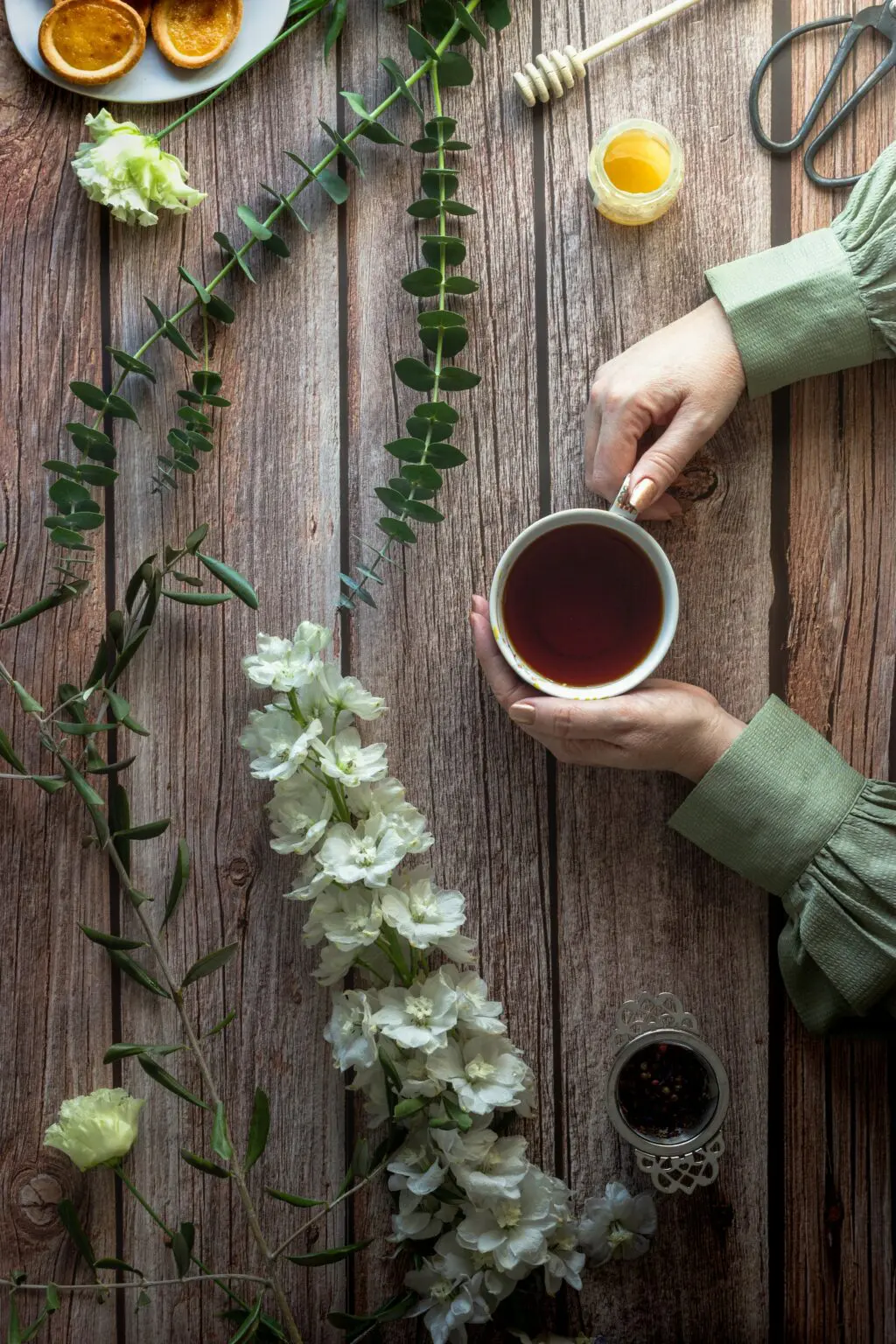 tabletop photography coffee with flowers