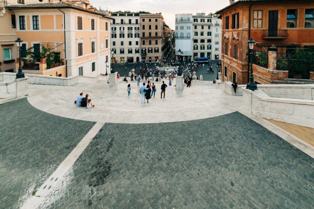 Ultra wide angle photo of Italian looking square