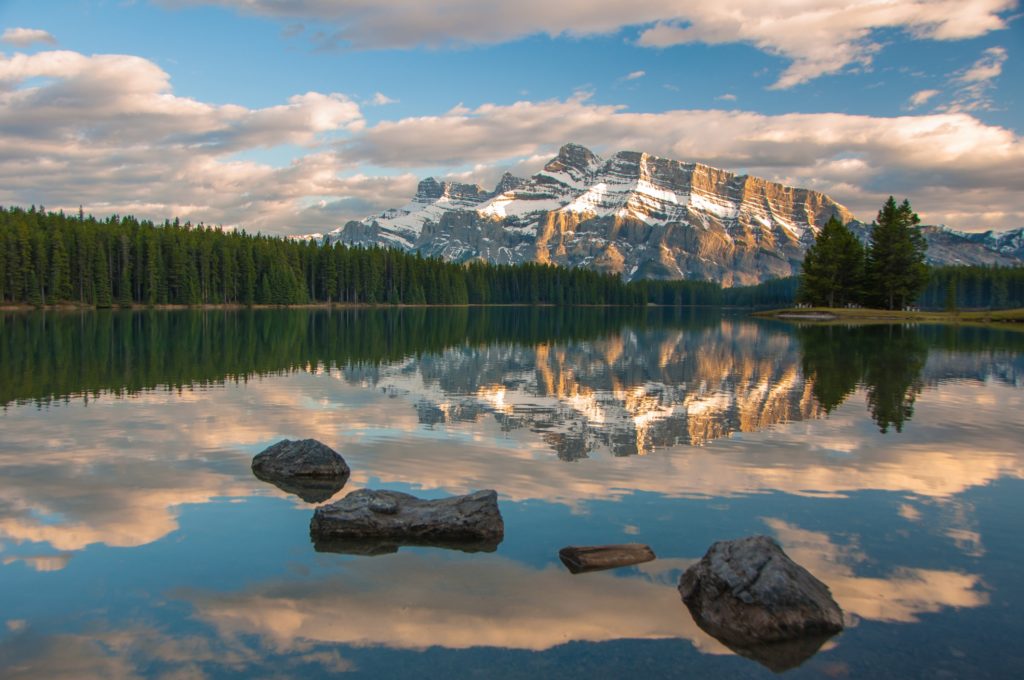 Lake and mountains with pretty reflections