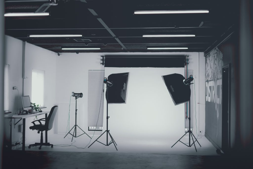 Multiple flash lights in a photographic studio