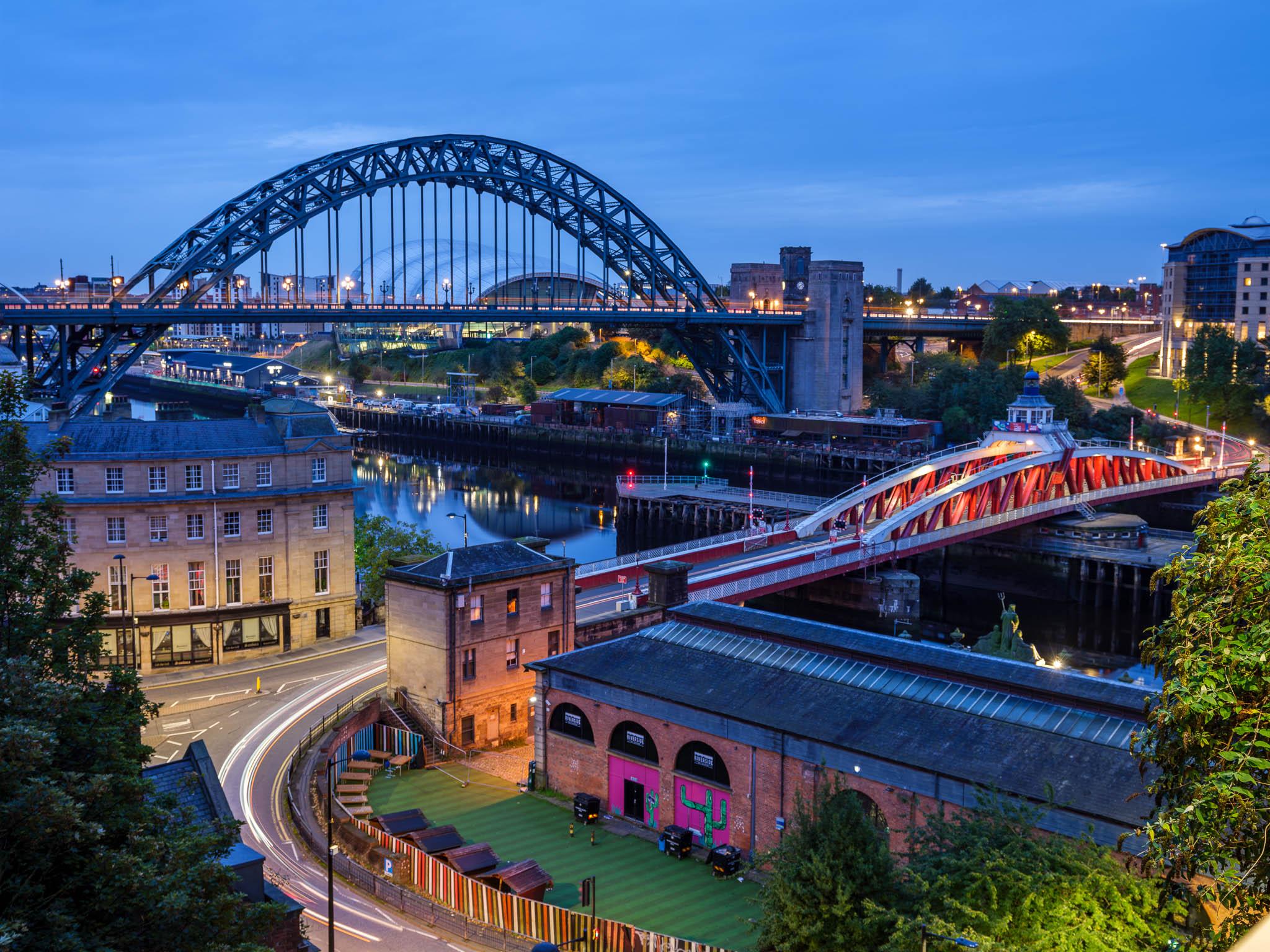 HDR image of blue hour at the Tyne Bridges in Newcastle
