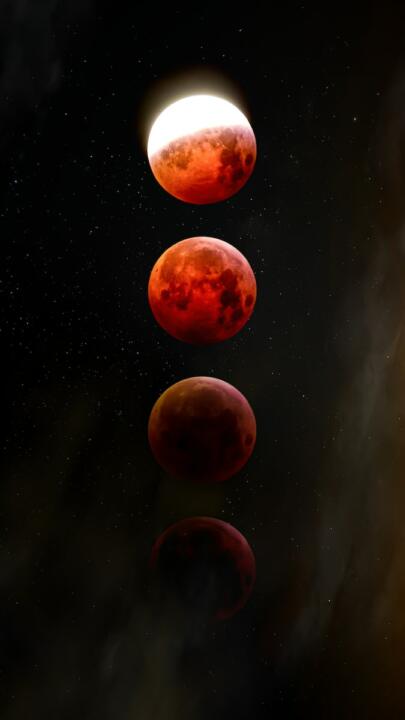 Phases of the moon in red and black.