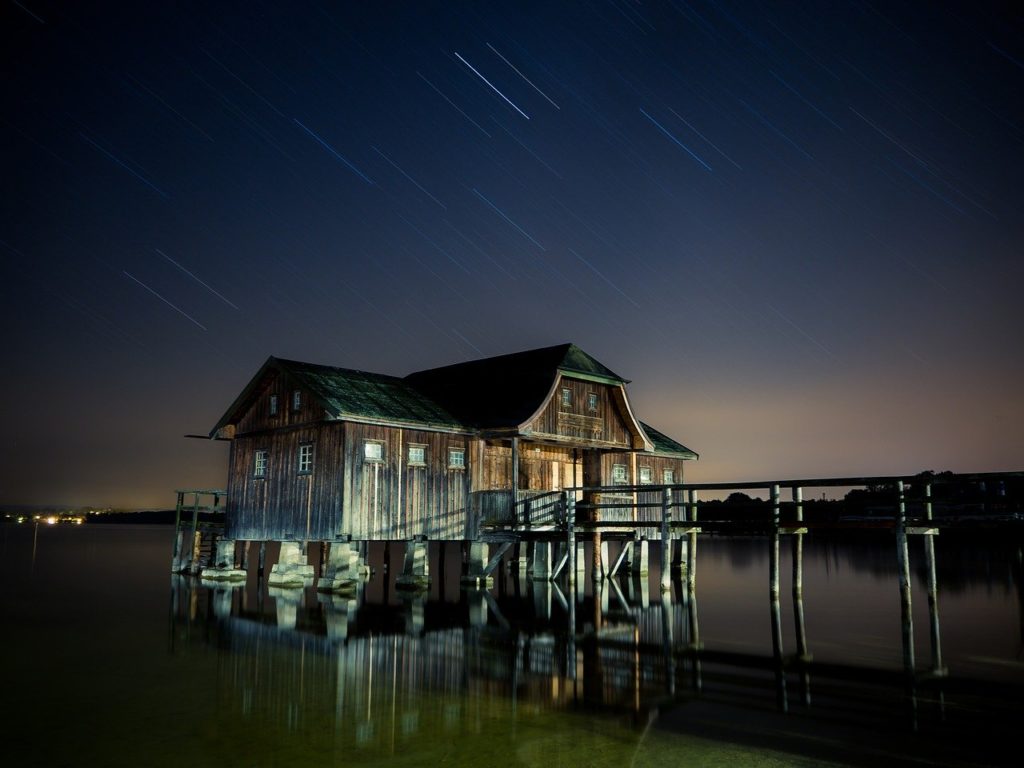 a house with lights at night